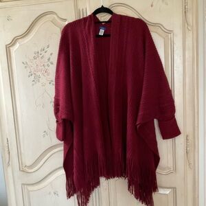 Elegant Burgundy Women's Open Sweater Shawl